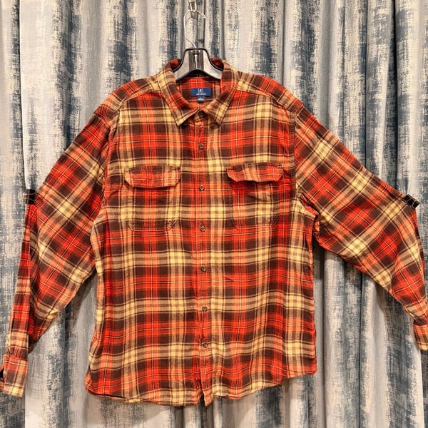 George Flannel Shirt Size L Red Plaid Long Sleeve Pocket Casual