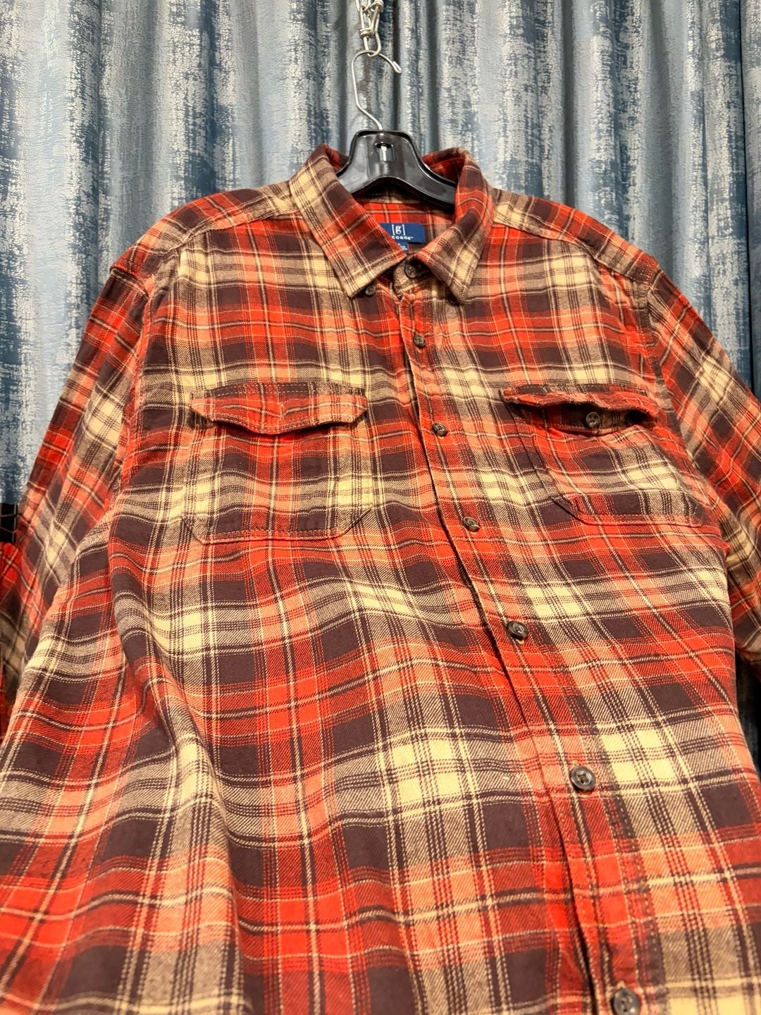 George Flannel Shirt Size L Red Plaid Long Sleeve Pocket Casual 3