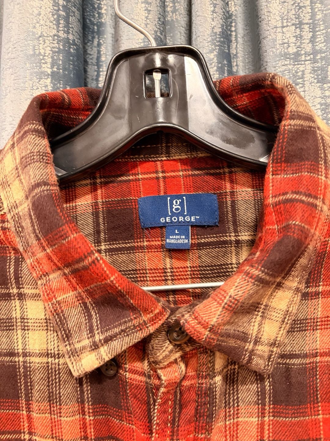 George Flannel Shirt Size L Red Plaid Long Sleeve Pocket Casual 4