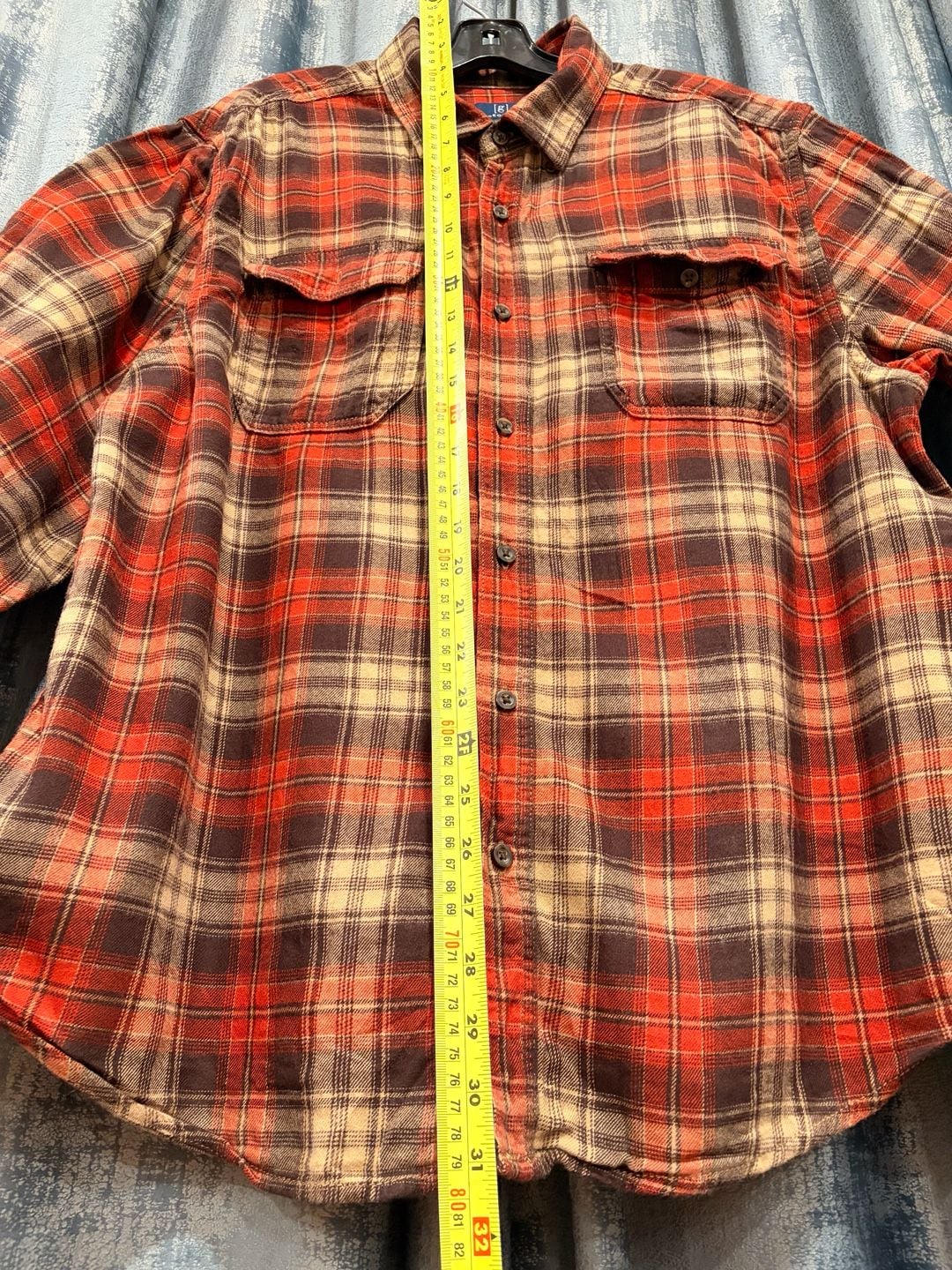 George Flannel Shirt Size L Red Plaid Long Sleeve Pocket Casual 6