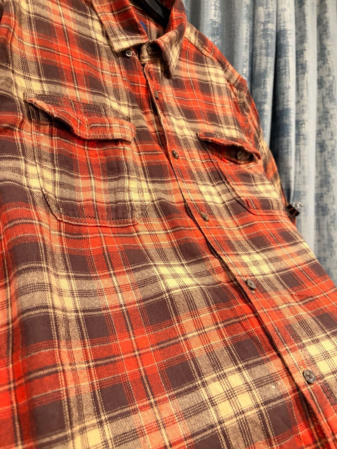 George Flannel Shirt Size L Red Plaid Long Sleeve Pocket Casual 7