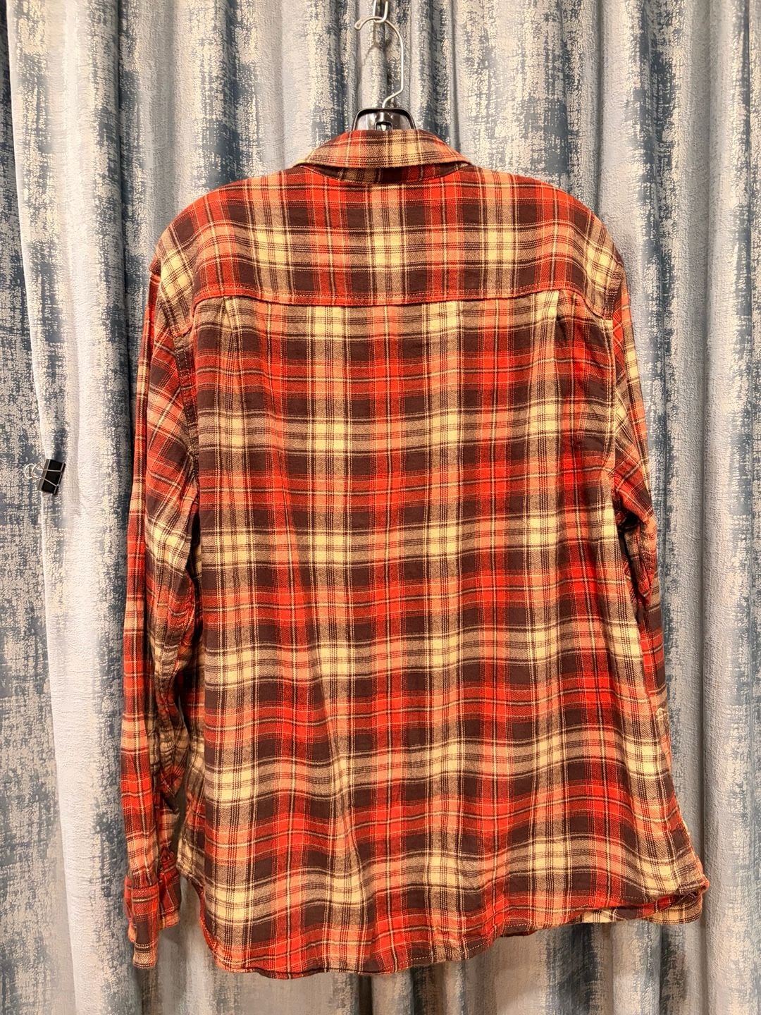 George Flannel Shirt Size L Red Plaid Long Sleeve Pocket Casual 8