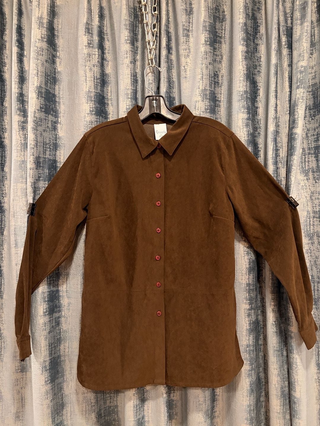 Cascade Blues Faux Suede Long Sleeve Button Down Shirt Size M Brown 2