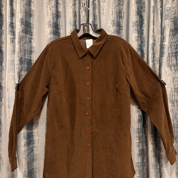 Cascade Blues Faux Suede Long Sleeve Button Down Shirt Size M Brown