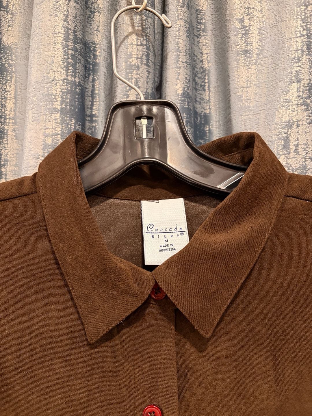 Cascade Blues Faux Suede Long Sleeve Button Down Shirt Size M Brown 3