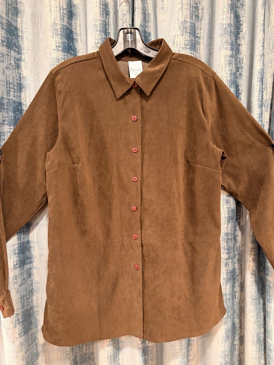 Cascade Blues Faux Suede Long Sleeve Button Down Shirt Size M Brown 4