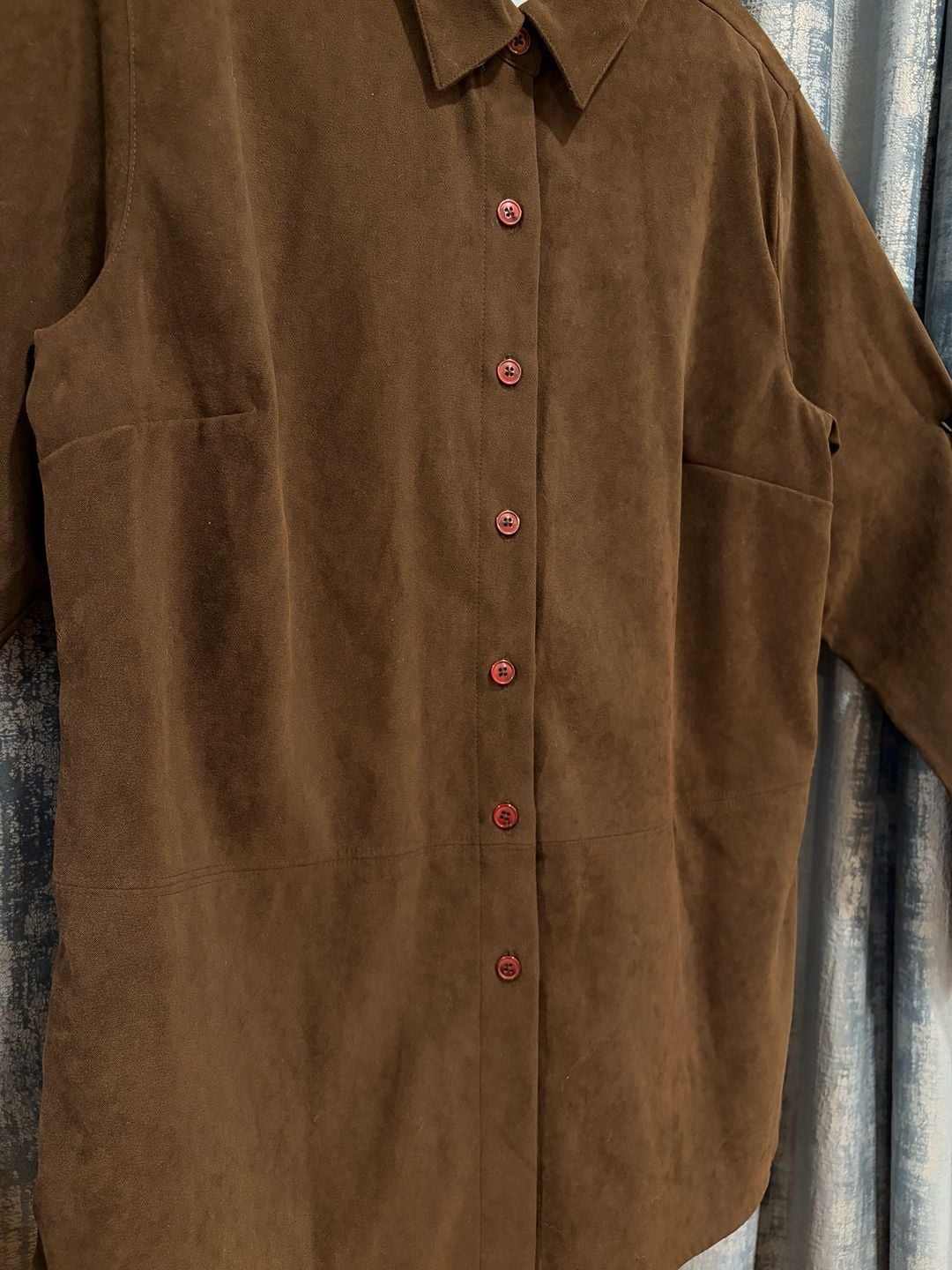 Cascade Blues Faux Suede Long Sleeve Button Down Shirt Size M Brown 5