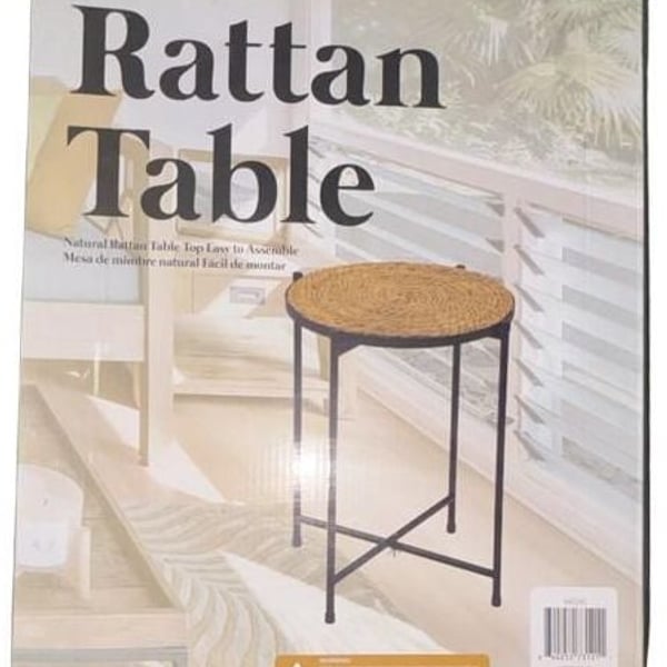 NWT Homestead Round Rattan Accent Table Metal Frame 