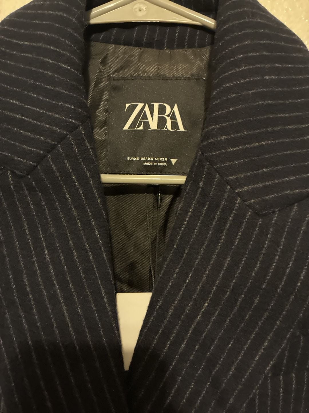 Zara Pinstripe Blazer Size XS Navy Bomber Hybrid Jacket 4