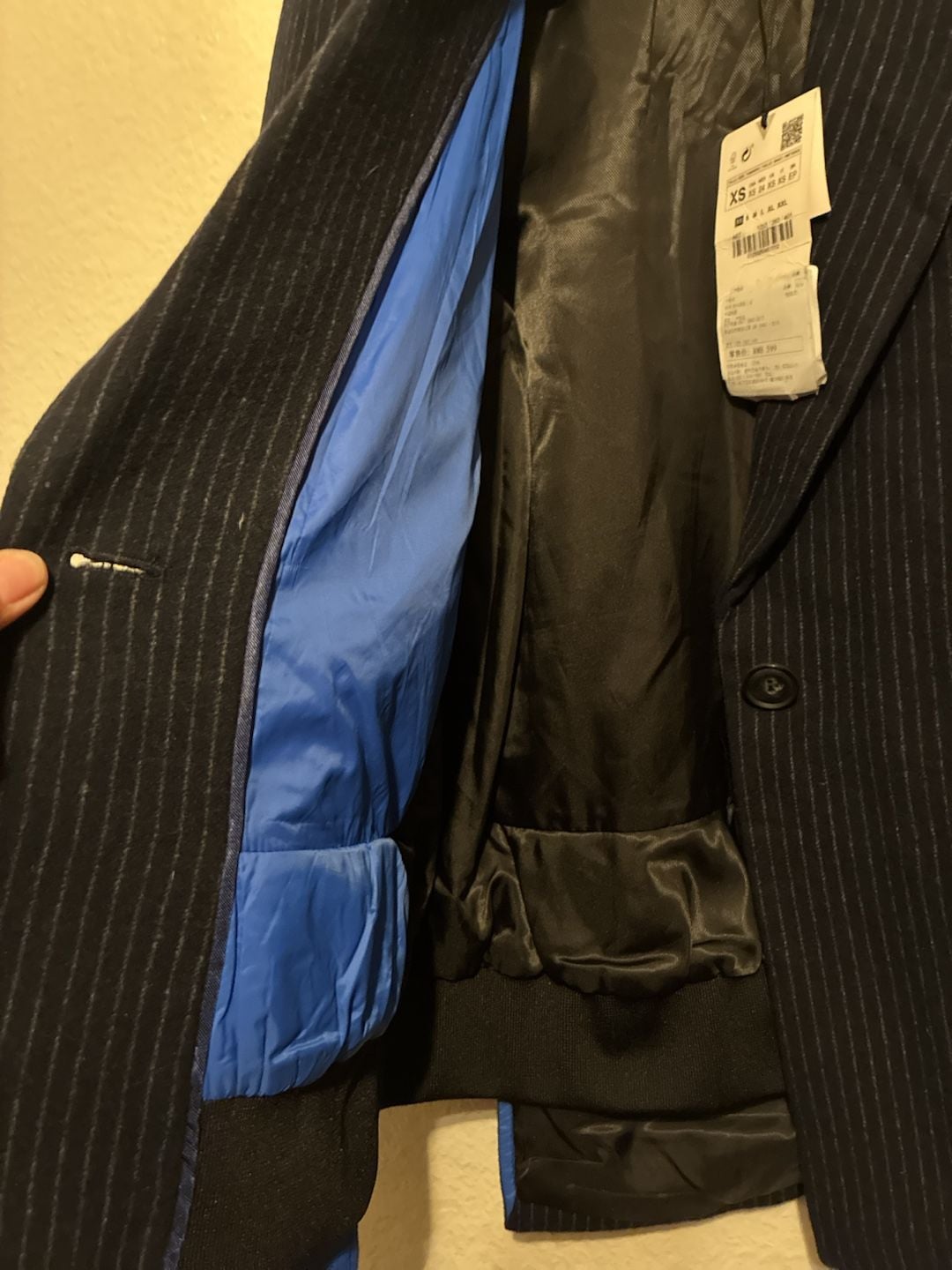 Zara Pinstripe Blazer Size XS Navy Bomber Hybrid Jacket 3