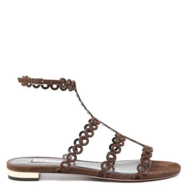 Aquazzura Infinity Chain Flat Espresso Suede Sandals Size 40 MSRP $895 – BNIB