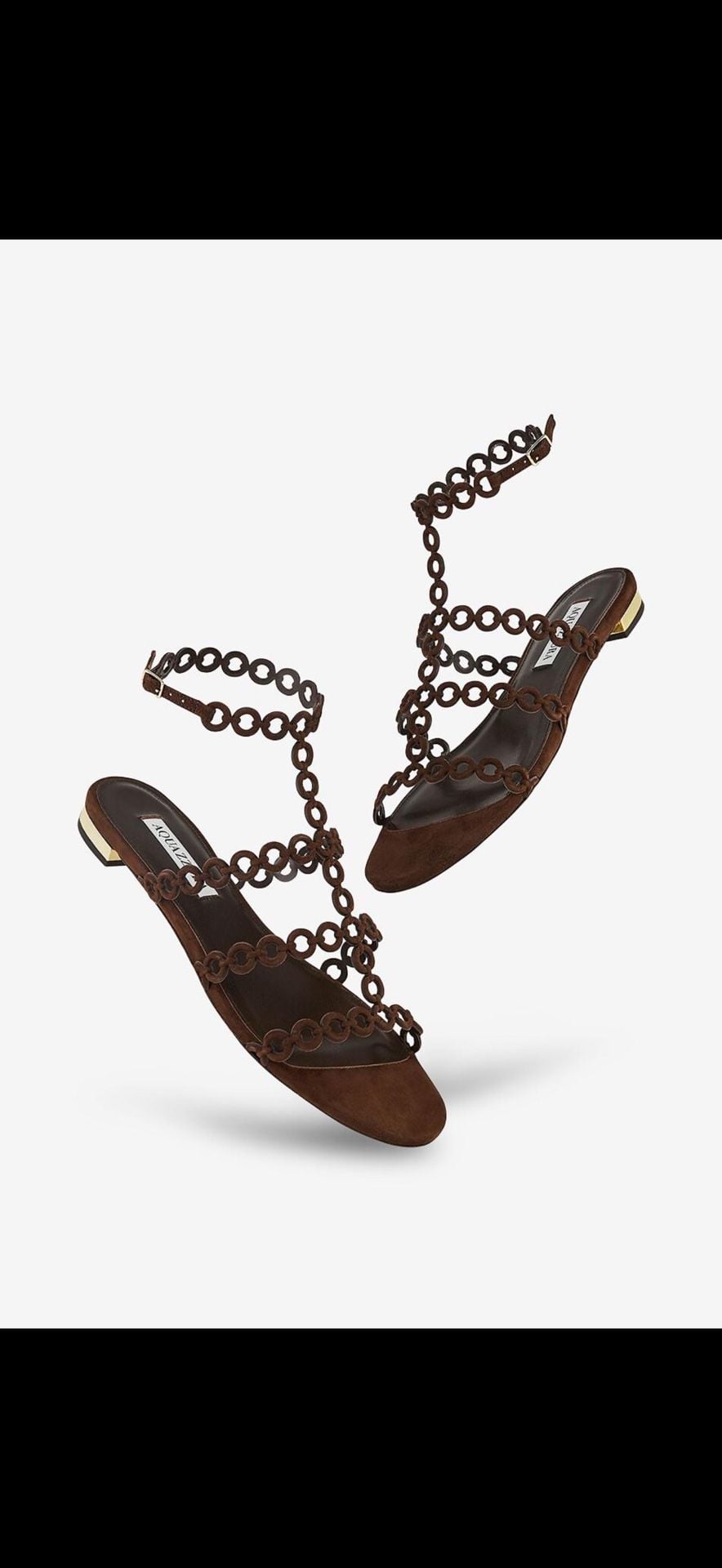 Aquazzura Infinity Chain Flat Espresso Suede Sandals Size 40 MSRP $895 – BNIB 4