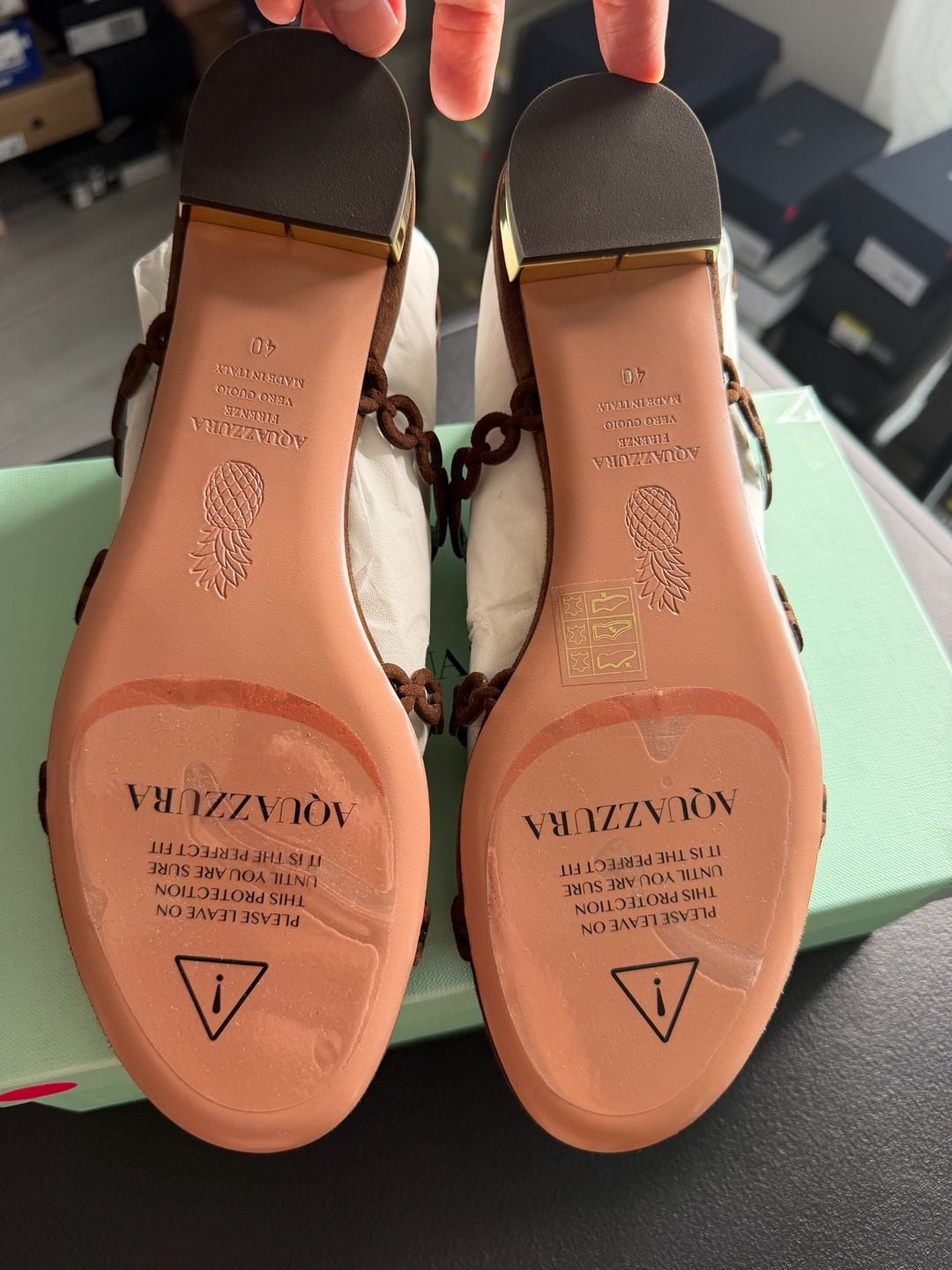 Aquazzura Infinity Chain Flat Espresso Suede Sandals Size 40 MSRP $895 – BNIB 9