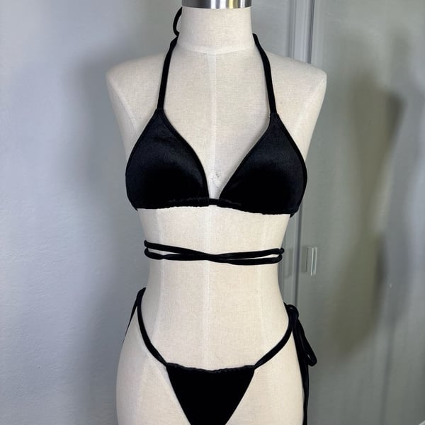 KARMAZ Velvet Bikini Set Black Halter Criss-Cross