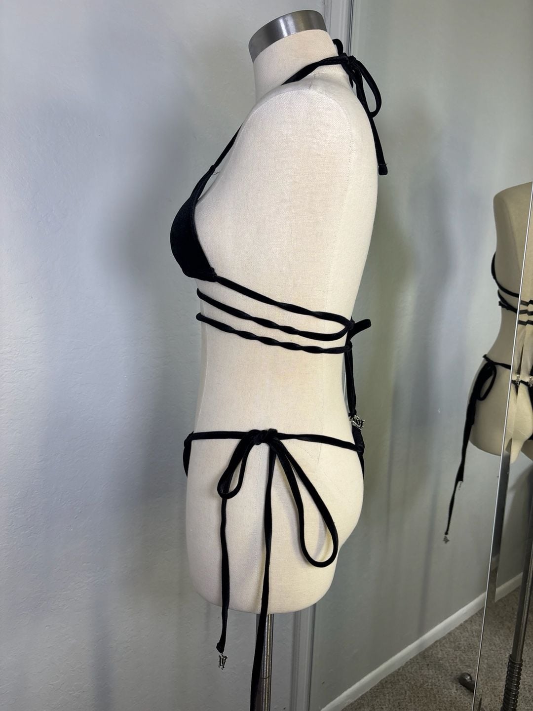 KARMAZ Velvet Bikini Set Black Halter Criss-Cross 8