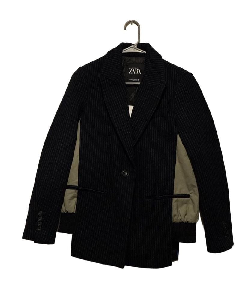 Zara Pinstripe Blazer Size XS Navy Bomber Hybrid Jacket 2