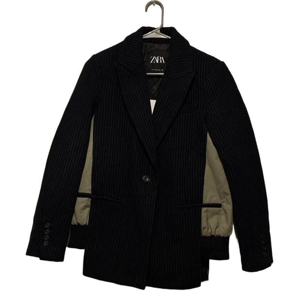 Zara Pinstripe Blazer Size XS Navy Bomber Hybrid Jacket