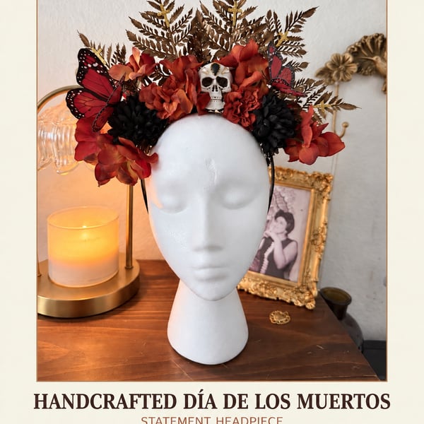 Alma Vintage Boutique Handcrafted Dia De Los Muertos Statement Headpiece
