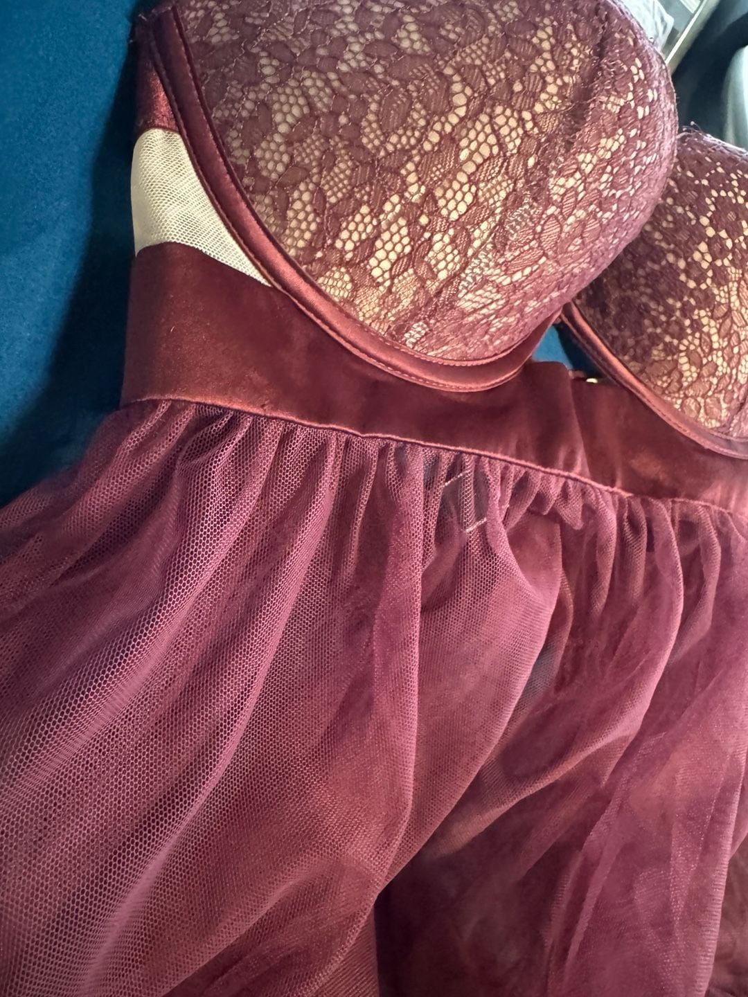Victoria's Secret Babydoll Lingerie Size 34C Burgundy Lace Halter Dress 8