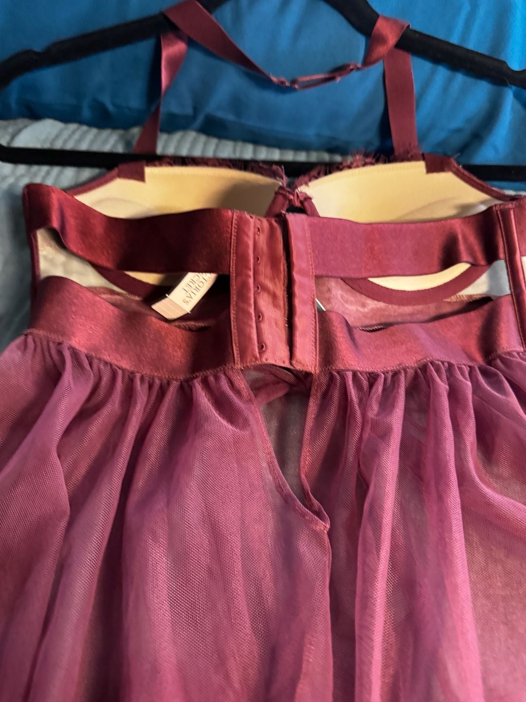 Victoria's Secret Babydoll Lingerie Size 34C Burgundy Lace Halter Dress 9
