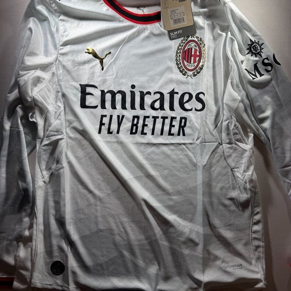 Puma AC Milan Away Jersey Size M Long Sleeve White Soccer Shirt New