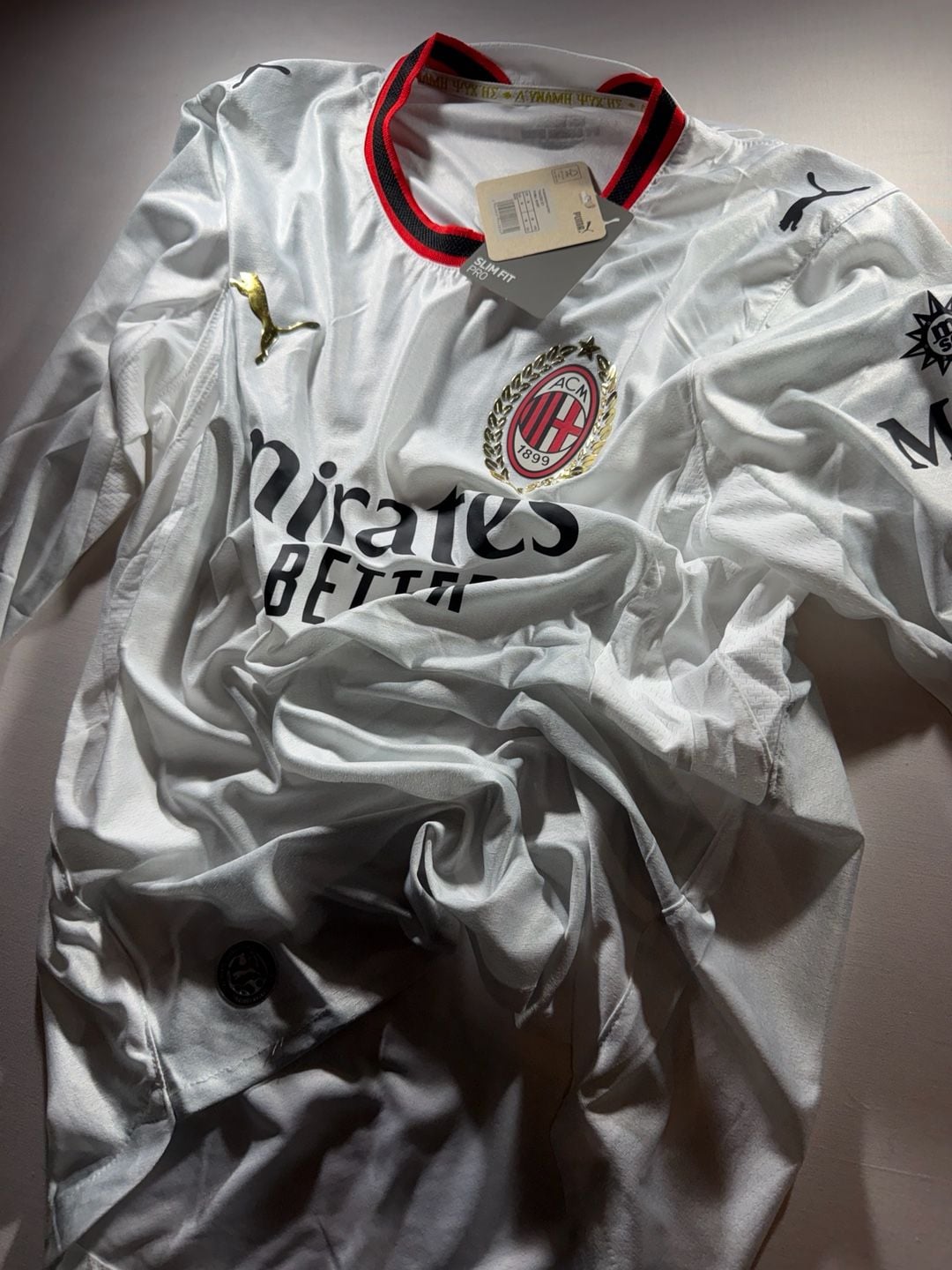 Puma AC Milan Away Jersey Size M Long Sleeve White Soccer Shirt New 7