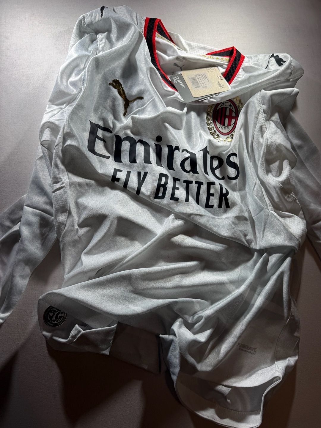 Puma AC Milan Away Jersey Size M Long Sleeve White Soccer Shirt New 12