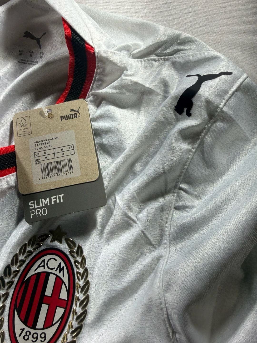 Puma AC Milan Away Jersey Size M Long Sleeve White Soccer Shirt New 15