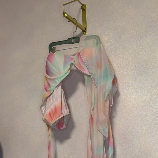 SHEIN Bikini Size XL Multi Tie Dye Underwire Swimsuit Cover Up Set