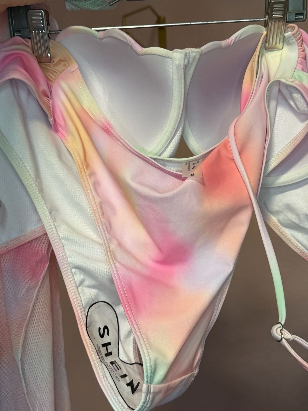SHEIN Bikini Size XL Multi Tie Dye Underwire Swimsuit Cover Up Set 3