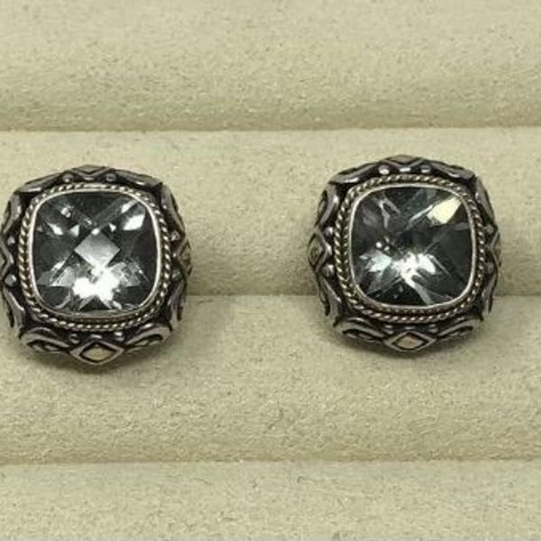 Effy 925 Sterling Silver 18K Gold Prasiolite Green Amethyst Earrings