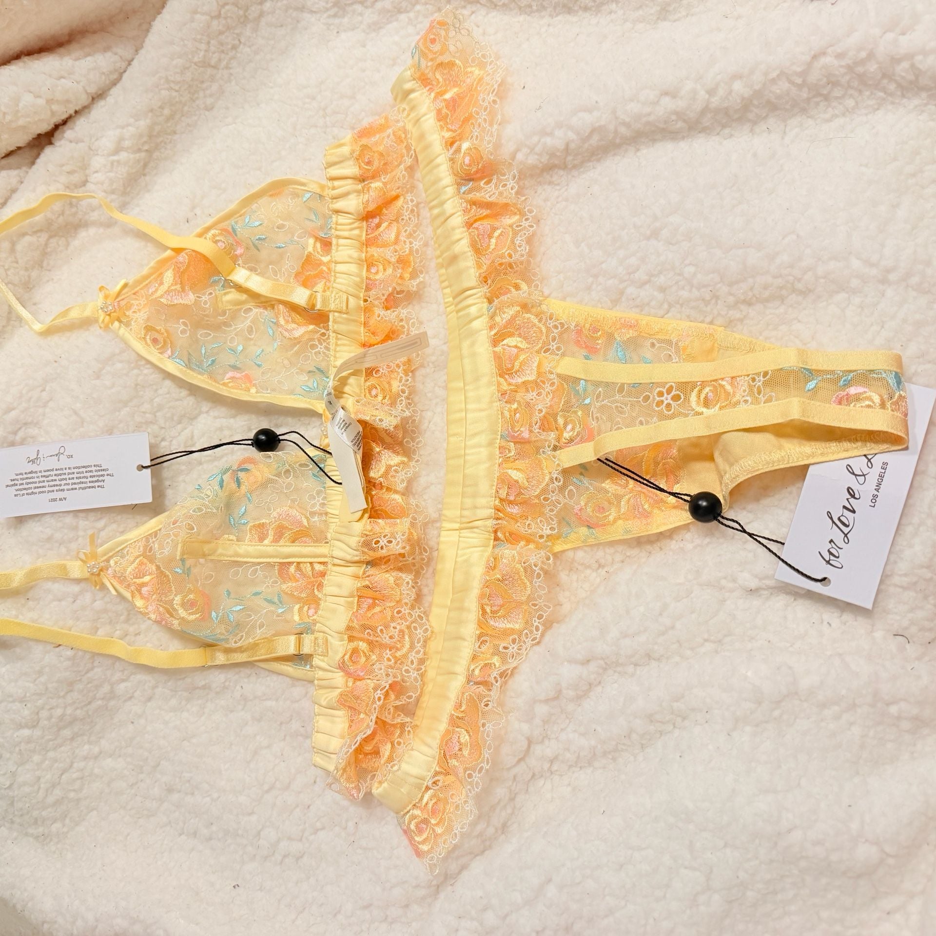 For Love & Lemons Yellow Rose Lingerie Set XL 4