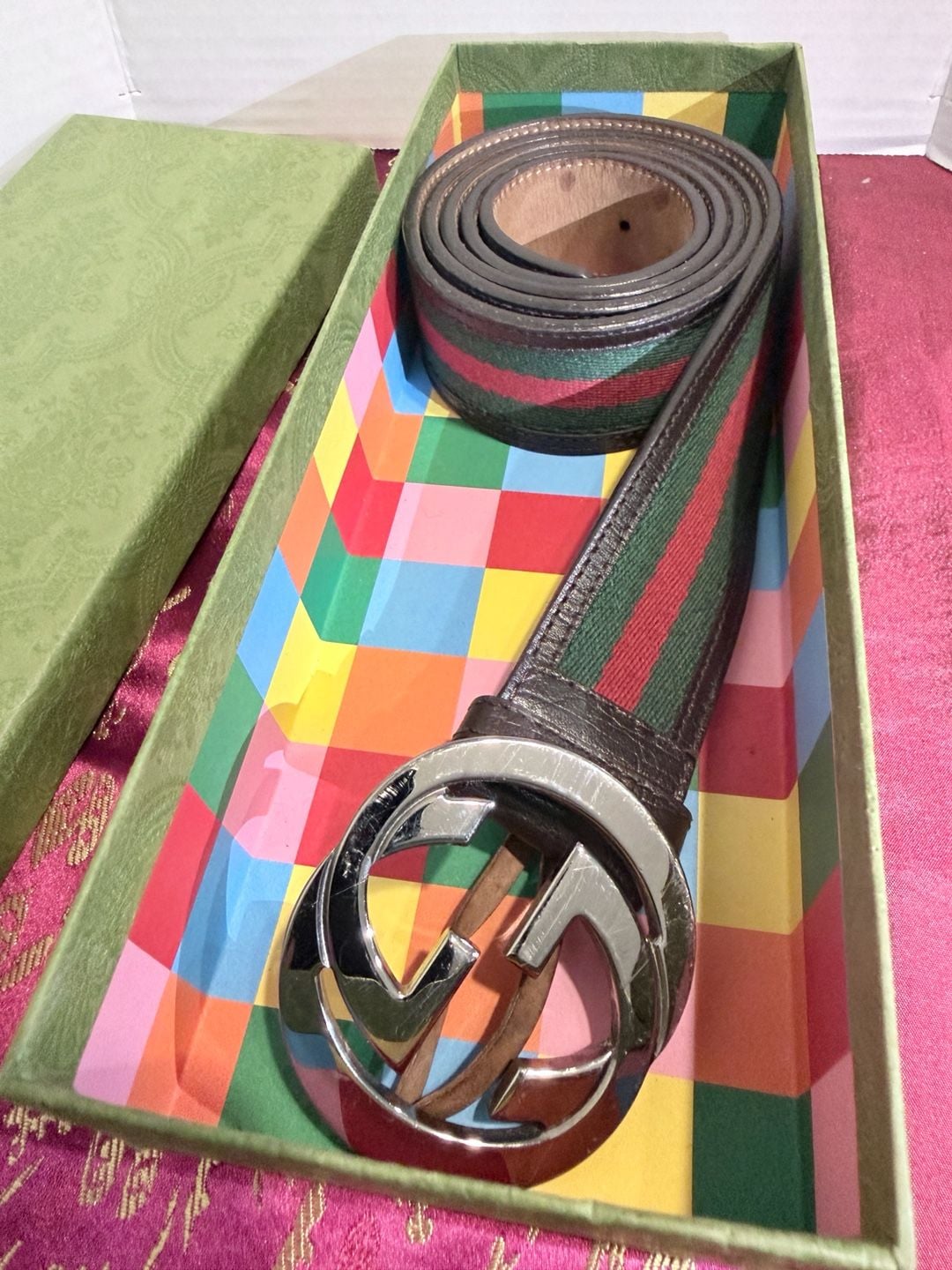 Gucci Interlocking G Web Stripe Belt Size 125 50 Brown Leather 5