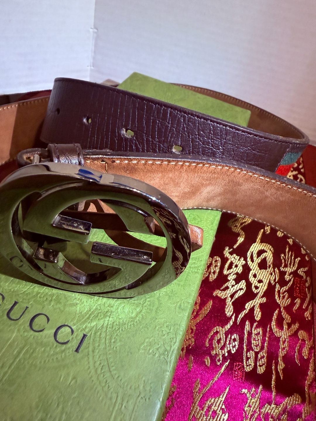 Gucci Interlocking G Web Stripe Belt Size 125 50 Brown Leather 7
