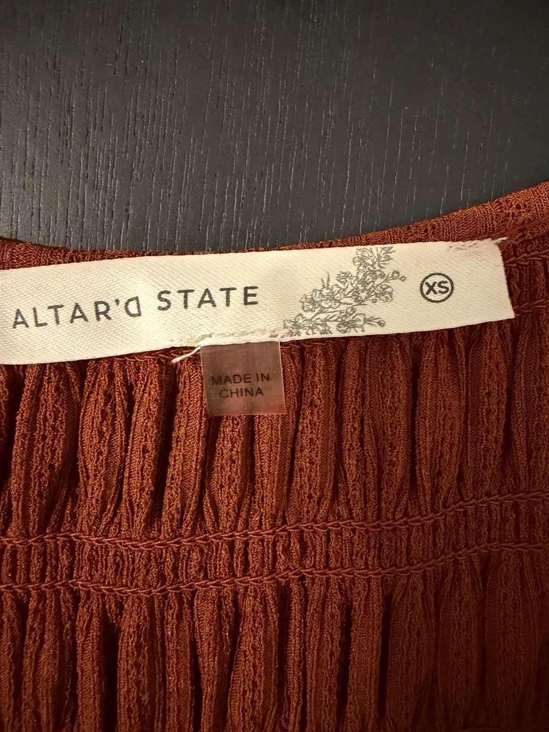Altar'd State Dress Size XS Rust Orange Smocked Long Sleeve Ruffle Hem 4