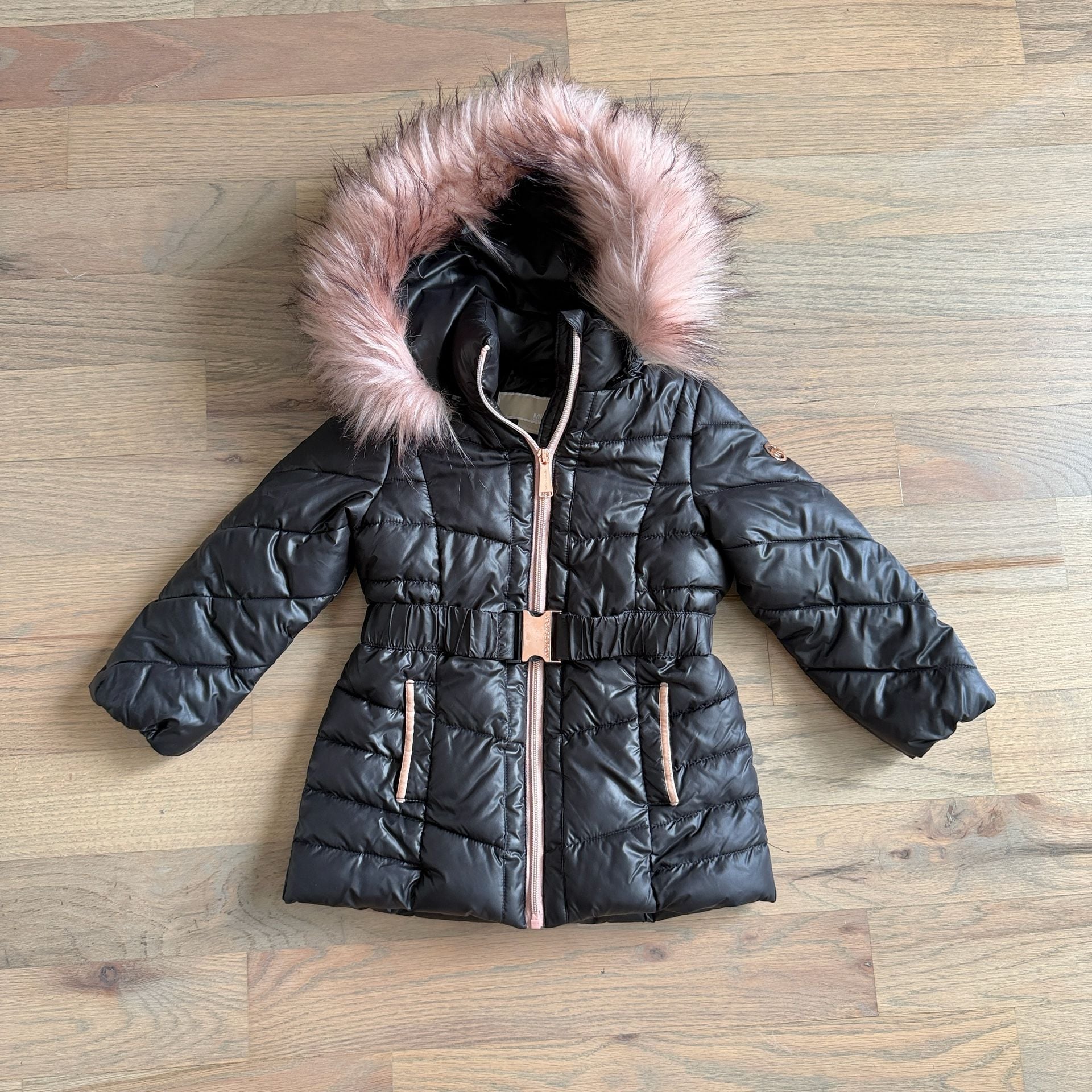 Michael Michael Kors Puffer Jacket Size 2T Black Faux Fur Hood 2