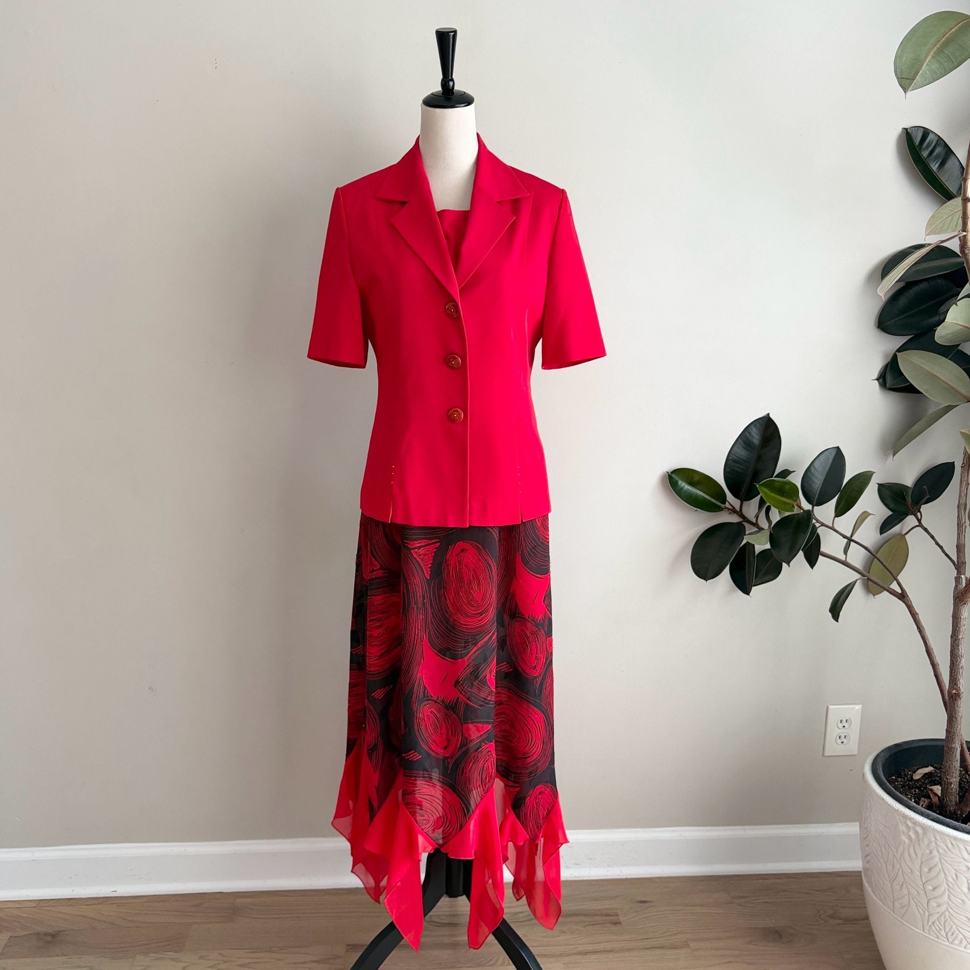 Vintage Red Blazer And Dress 2-Piece Set 1