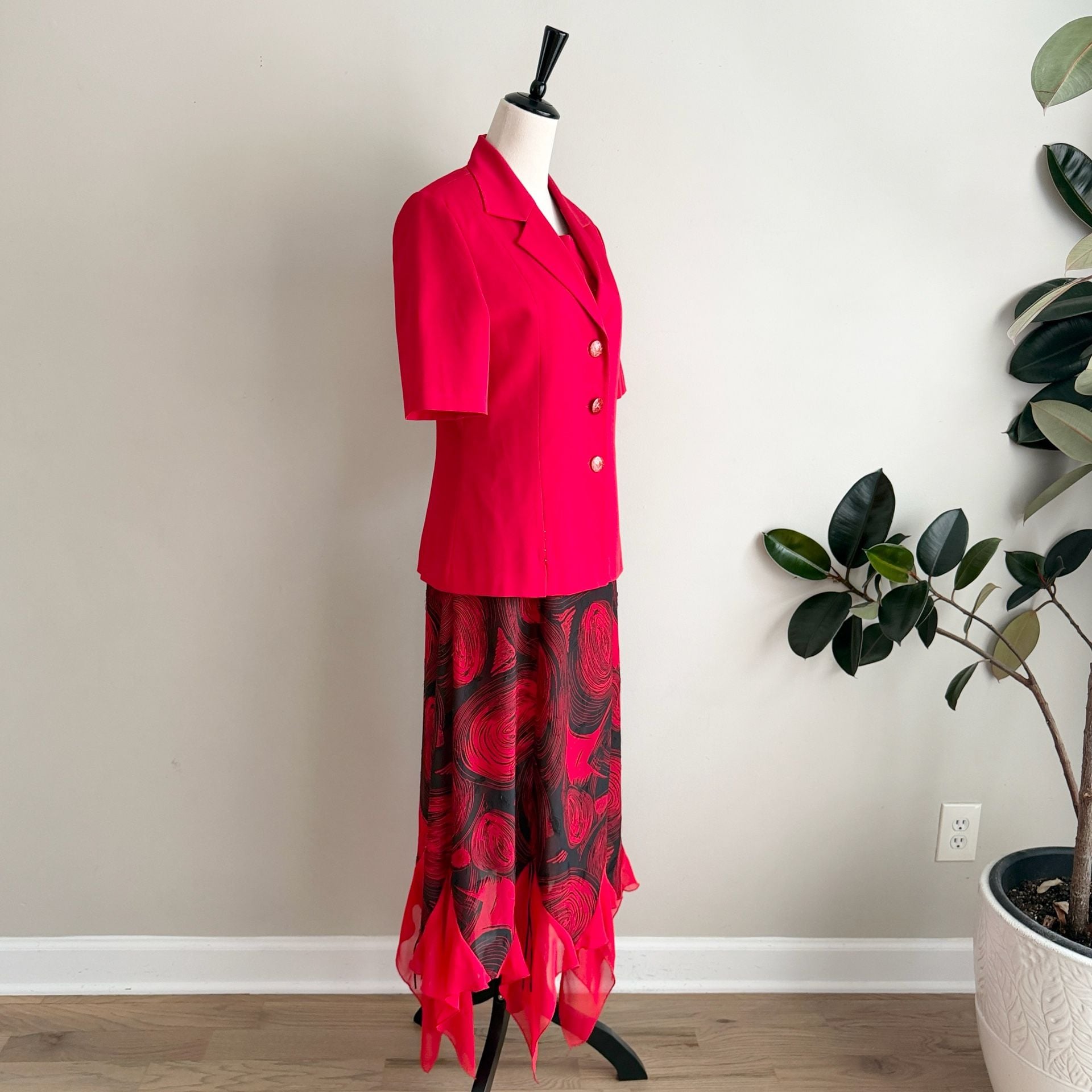 Vintage Red Blazer And Dress 2-Piece Set 4