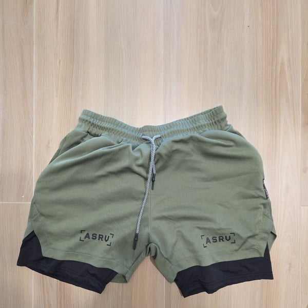 ASRV 2-in-1 Double Layer Quick Dry Athletic Shorts Olive Green