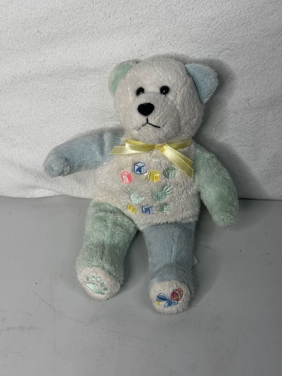 Beary Thoughtful Baby Plush Teddy Bear Pastels Bow Embroidered Blocks 1