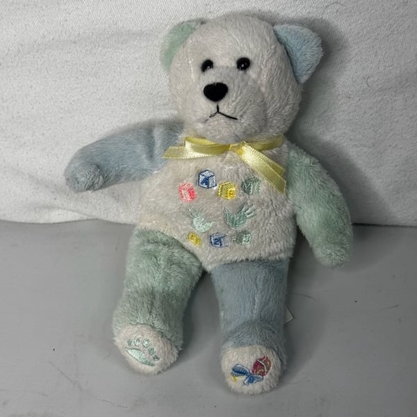Beary Thoughtful Baby Plush Teddy Bear Pastels Bow Embroidered Blocks