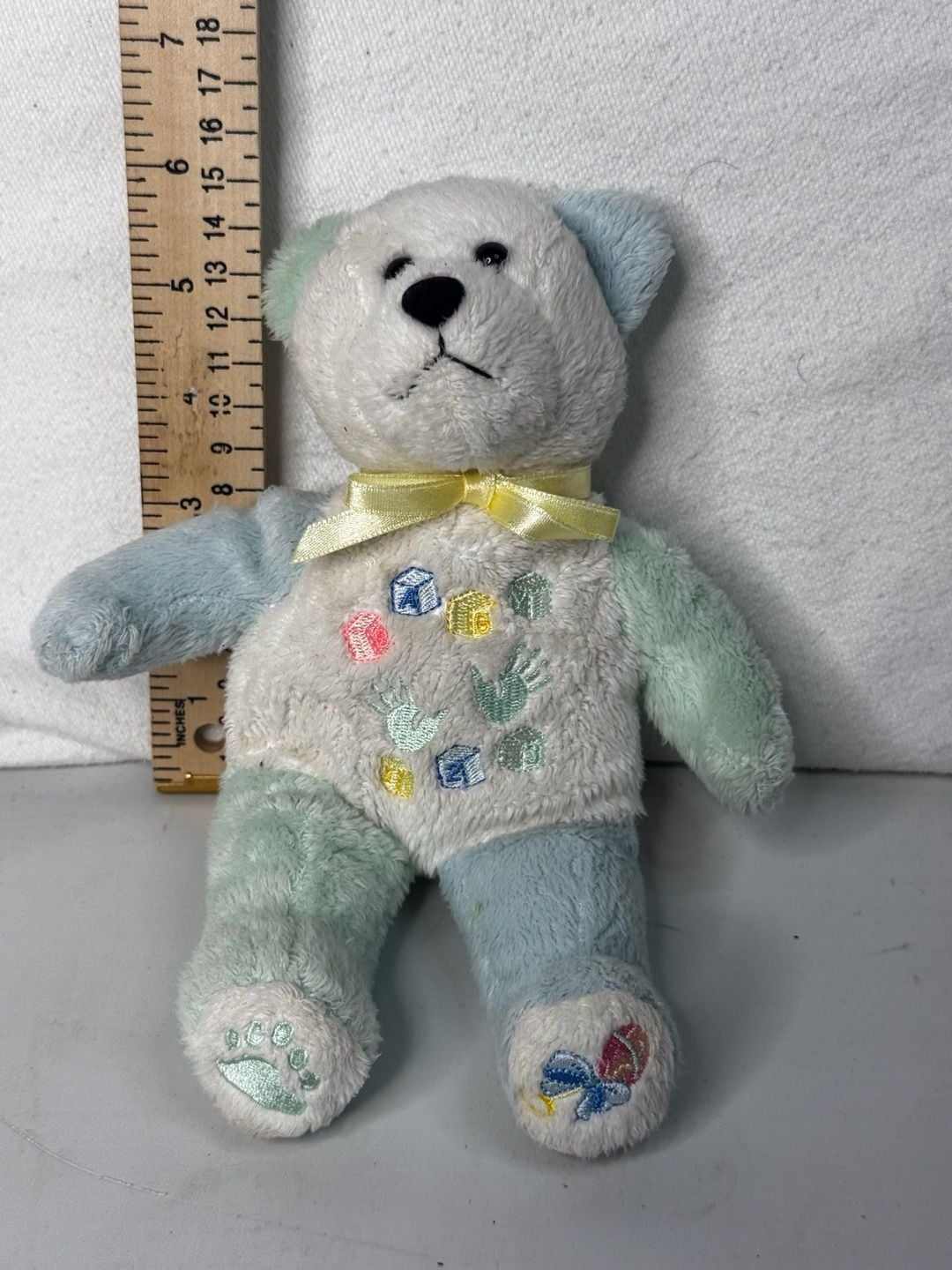 Beary Thoughtful Baby Plush Teddy Bear Pastels Bow Embroidered Blocks 3