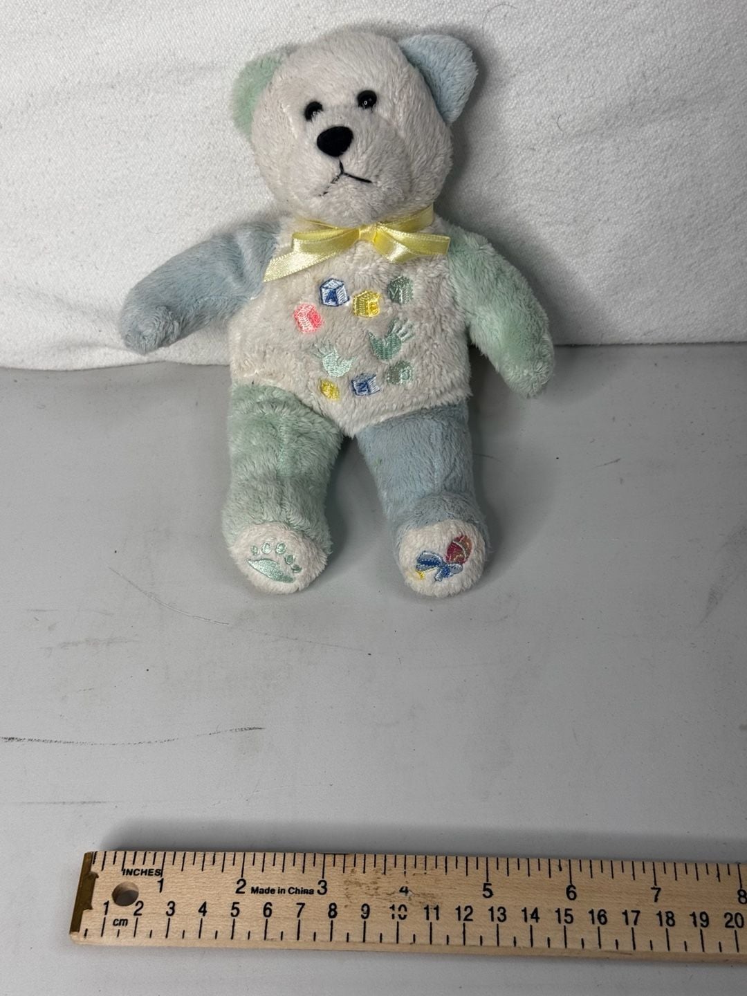 Beary Thoughtful Baby Plush Teddy Bear Pastels Bow Embroidered Blocks 4