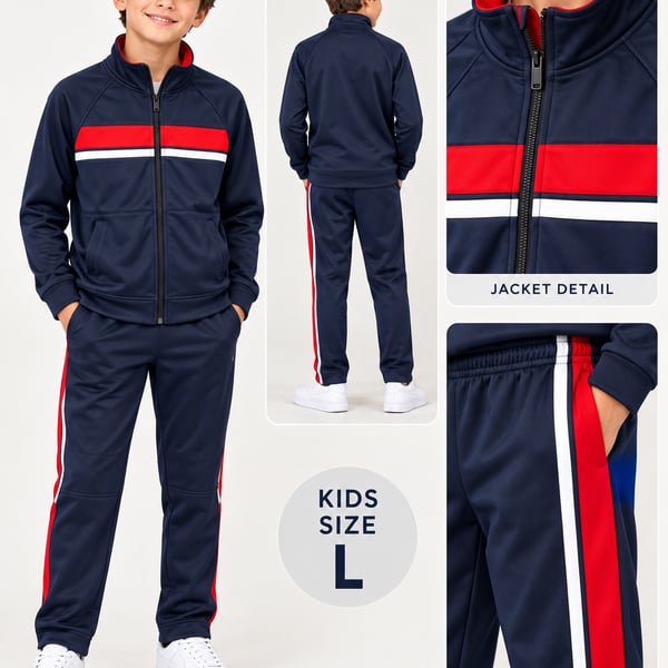 Athletic Works Boys Tricot Tracksuit Size L Navy Blue Red White