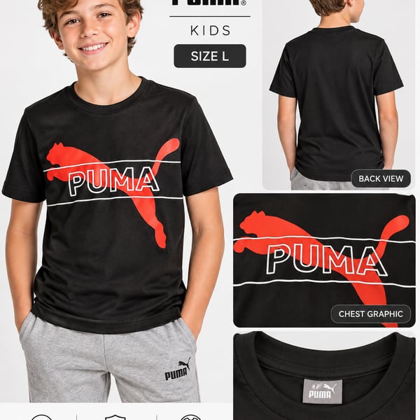 Puma Graphic T-Shirt Size L Black Red