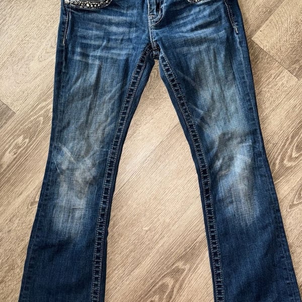 Miss Me Signature Bootcut Jeans Size 26 Rhinestone Embellished Blue Denim