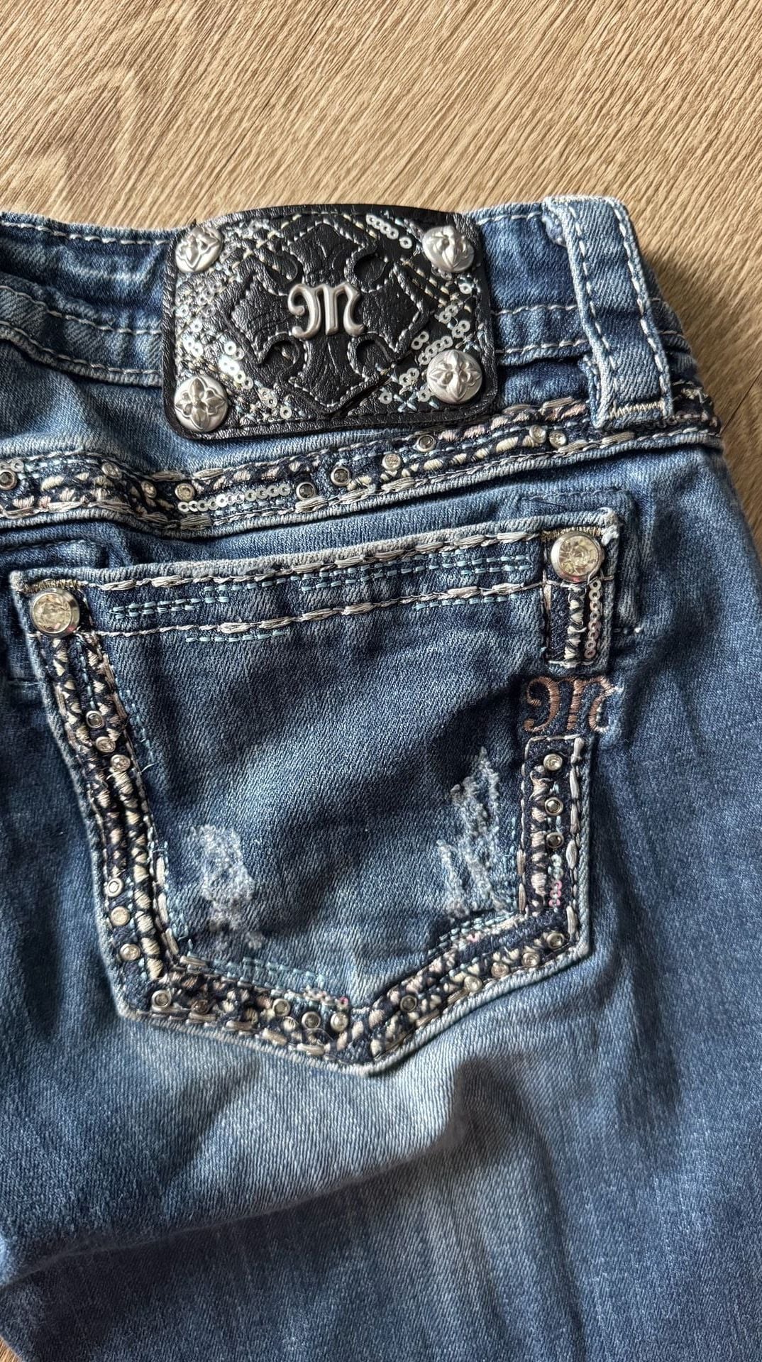 Miss Me Signature Bootcut Jeans Size 26 Rhinestone Embellished Blue Denim 8
