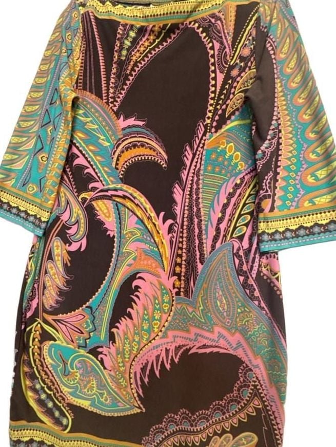 Y2K Paisley Dress Size S Boat Neck Colorful Print 3