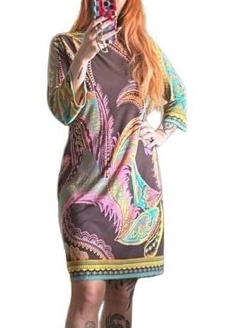 Y2K Paisley Dress Size S Boat Neck Colorful Print 5