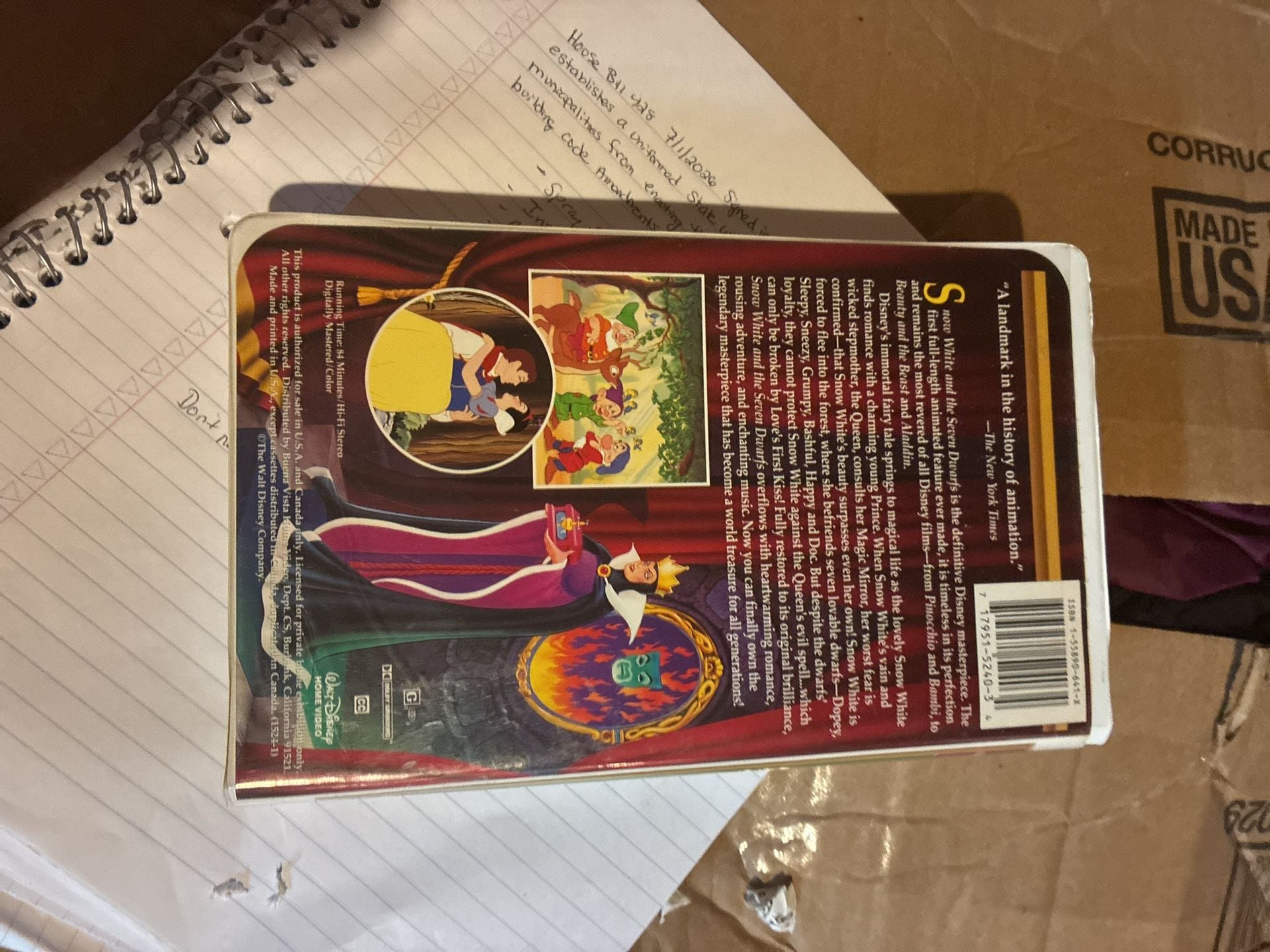 Vintage Walt Disney Masterpiece Collection Snow White and the Seven Dwarfs, Snow White and the Seven Dwarfs Video Cassette Vintage Original - , 3